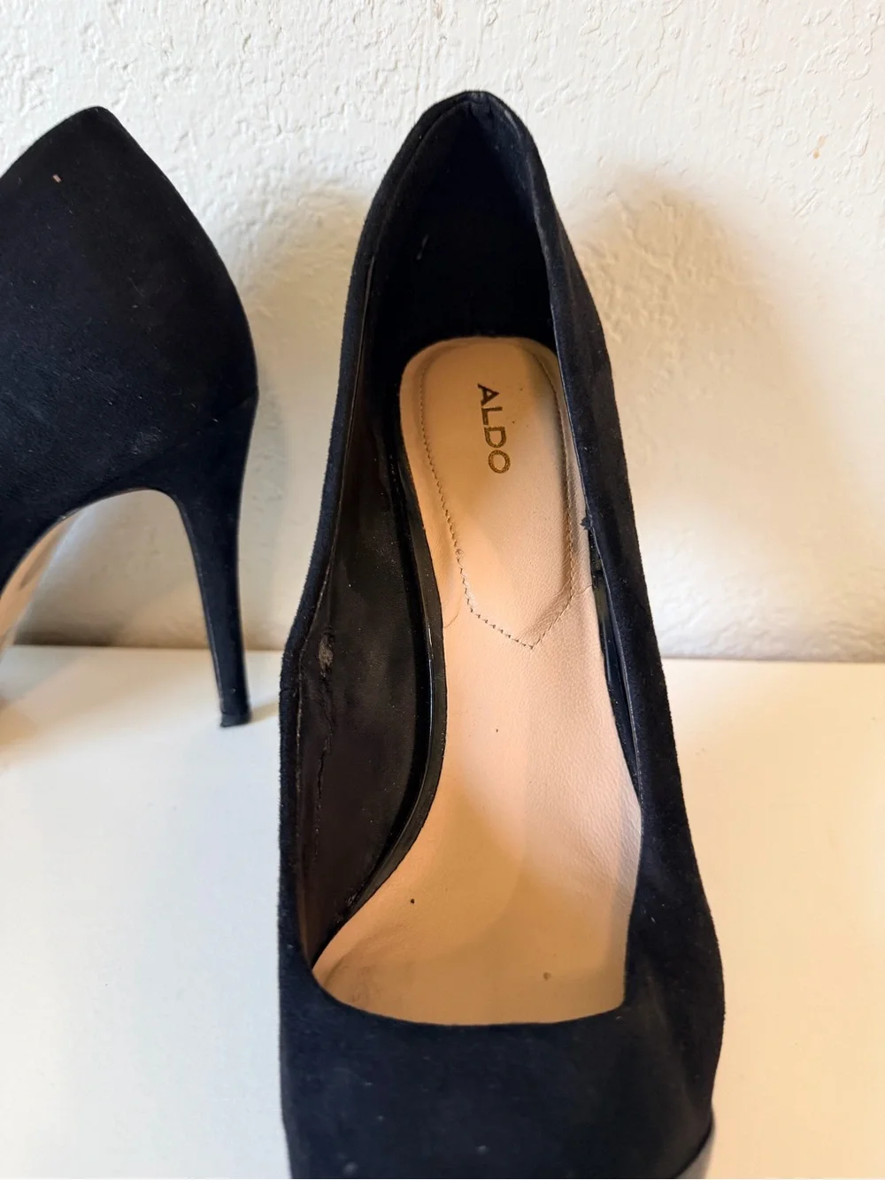 Aldo Black Suede Pumps with Patent Toe